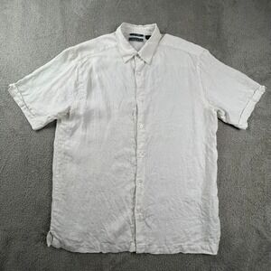 Cubavera Mens White 100% Linen Short Sleeve Button Down Shirt Embroidered Large